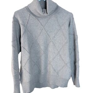 Magaschoni Womens Brown Textured Diamond Argyle Turtleneck Sweater Small